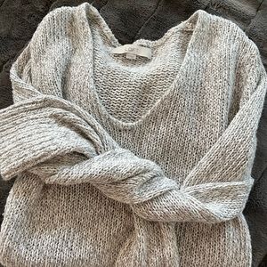 Loft Gray/White Marled V-Neck Sweater